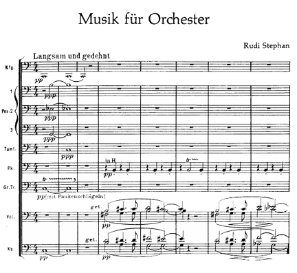 First bars of Stephan's Musik fur Orchester